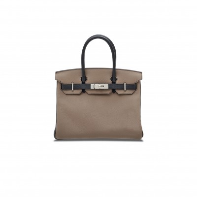 HERMES BIRKIN 30 EPSOM ELEPHANT GREY AND BLACK SILVER BUCKLE BAG H028369CK62 (30*23*15cm)